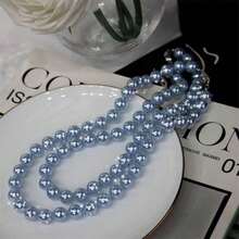 1 Pc Elegant Freshwater Pearl Clavicle Chain Necklace Mixed Candy Color Luxury Jewelry For Women Daily Wear & Gifting - Màu xanh lam - Xem 4