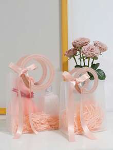 10个/1个磨砂透明圆形手提袋，情人节礼品袋，婚礼礼品袋，糖果伴娘礼品袋，珠宝店购物袋，婚礼伴娘礼品袋，适用于婚礼、生日、情人节等场合，PP材质磨砂透明圆形手提袋