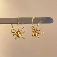 1 Pair Of Vintage Handmade Silver Spider Ear Hooks For Women, Unique And High-End, Fashionable Earrings. - Vàng - Xem 9