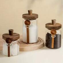 3pcs Set (Jar + Spoon), 3 Capacity Combination, Glass Storage Jars With Lids, Food Storage Containers, Kitchen Canister Set, Suitable For Spice Jar, Flour Jar, Candy Jar, Coffee Jar, Kitchen Storage Canisters - Multicolor - View 8