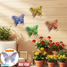 4 PEÇAS Decoração de Parede em Metal Vibrante de Borboleta, Escultura de Parede de Arte em Ferro Resistente à Ferrugem de 23,1 cm, Ornamento Decorativo Suspenso para Jardim, Pátio, Quintal, Varanda, Cerca - Presente Perfeito para Família, Amigos, Inauguração de Casa e Dia das Mães - Estilo A - Visão 8
