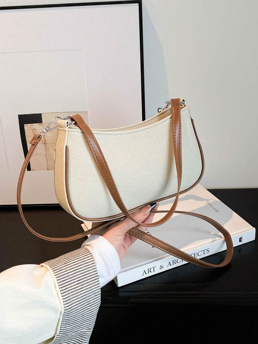 New Fashionable Versatile Chain Strap Shoulder Bag, Underarm Handbag For Women - White - View 1