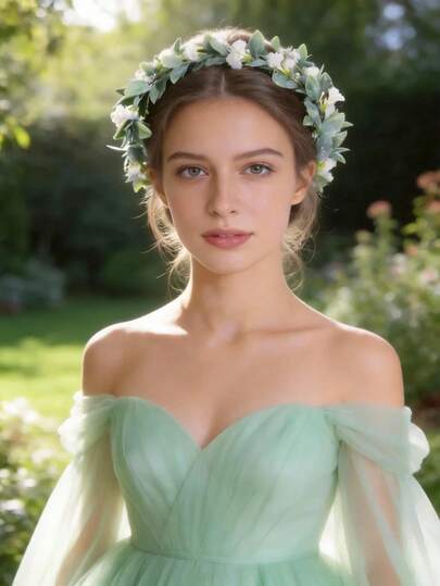1pc Green Leaf & Flower Crown Eucalyptus Flower Headband, Bridal Wedding Hair Accessory For Women