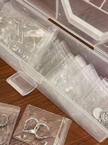 1pc Desktop Decor Jewelry Transparent Rectangular Storage Box , Makeup Room Decor, Room Decor - White - View 2