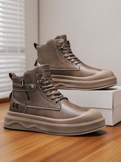 2026 Men's Versatile Casual Boots, New Autumn/Winter Commuting Work Outdoor Fashion Thick Sole Motorcycle Leather Boots