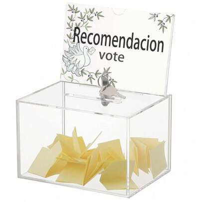 Buzon de Quejas y Sugerencias, Caja con Llave con Candado, Buzon de Sugerencias Transparente con 100% ACRILICO, para Lnterior, Oficina, Alcancía,Tamano