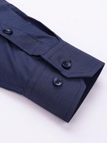 Men's Business Dress Shirts, 38% Bamboo Fiber, 62% Polyamide, Long-Sleeved, No-Iron, With A Slim Fit. Bamboo Fiber: Offers Good Moisture Absorption And Breathability, Is Comfortable To Wear And Naturally Antibacterial. It Is Wear-Resistant And Firm, Making The Shirt Less Prone To Deformation. - Màu xanh hải quân - Xem 3