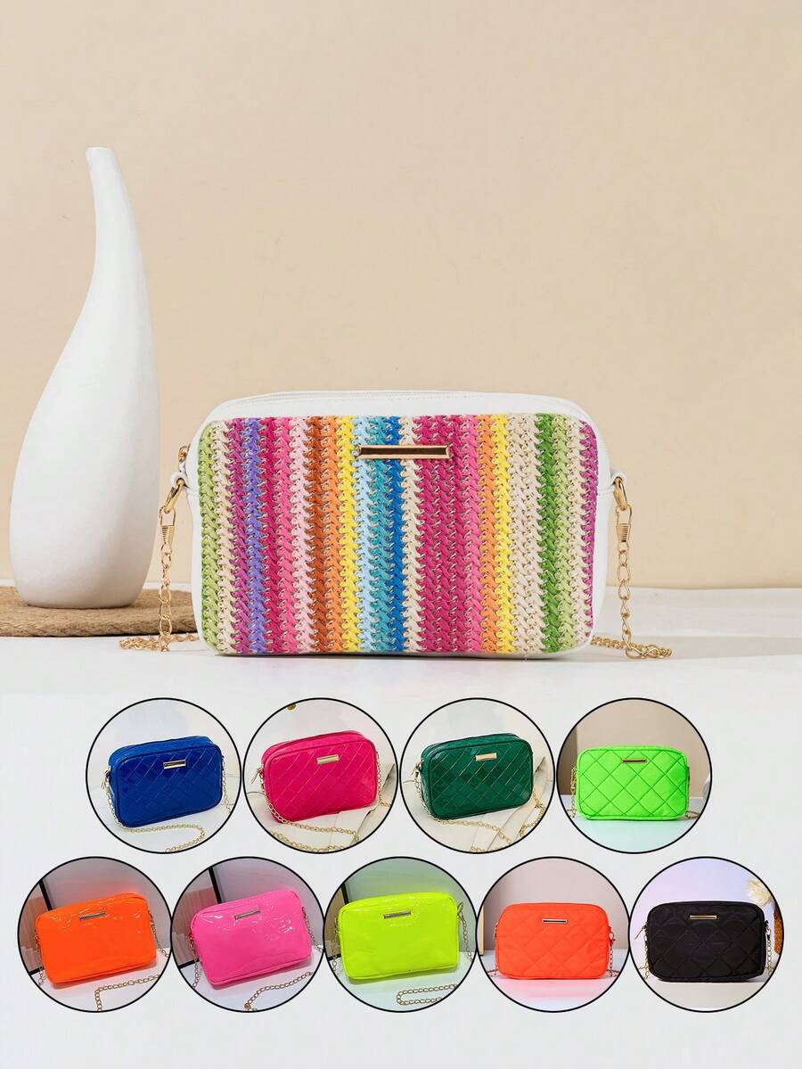 1pc Girls' Fashion Crossbody Bag & Coin Purse, Minimalist Metal Chain Strap, Suitable For Various Occasions - Multicolor - View 1