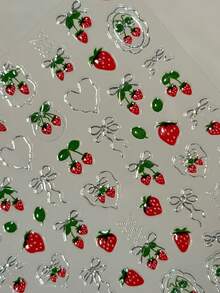 1 miếng dán móng tay hình dâu tây 5D 3D (màu bạc) - Miếng dán móng tay hình nơ dâu tây ánh kim ngọt ngào cho ngày Valentine - Miếng dán móng tay hình nơ dâu tây tự dính, thích hợp cho việc tự làm trang sức móng tay và phụ kiện làm móng cho nữ. - Nhiều màu - Xem 5