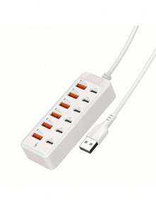 12端口66W大功率充电站 - 6个Type-C PD端口 + 6个USB-A端口 | 单端口最高支持25W低温充电 | 便携式多设备充电器，适用于笔记本电脑/手机/平板电脑 | 家用/办公/旅行/工作场所电源集线器，新品上市 - 白色 - 查看 10