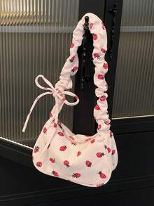 Fashionable Casual Simple Large Capacity Pleated Handbag & Shoulder Bag With Ditsy Ditsy Floral, 2026 New Arrival - Pink - View 2