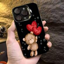 Estuche para teléfono con osito de peluche con corazones y burbujas Compatible con fundas para teléfonos   17  17 Pro  16 Pro Max  15 Pro Max  14 y  13 Hecho de material TPU duradero, resistente a caídas y elegante Un regalo perfecto para familiares, amigos y seres queridos y un excelente regalo para cumpleaños, San Valentín y Año Nuevo. - Negro - Ver 2