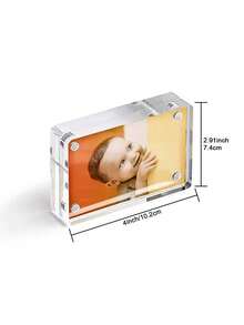 20% Thicker Acrylic Photo Frame, Frameless Transparent Photo Frame, Double-Sided Magnetic Acrylic Photo Frame, Freestanding Desktop Display Stand - Clear - View 3