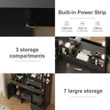 Farmhouse - Juego de Cambiador con Espejo Iluminado, Cambiador de Maquillaje Moderno de 56 Pulgadas con estación de Carga y estantes de Almacenamiento, Cambiador de recámara para Mujeres y - Negro - Ver 5