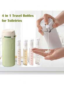 4 In 1 Travel Bottles For Toiletries - Refillable, Leak Proof, Portable Containers For Shampoo Lotion Conditioner Cream - Transparent With Scale And Label - For Business Trips Gym Camping (Green) - 白色 - 查看 2
