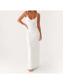 Women's Twisted Straps Bodycon Long Maxi Dress Summer Sleeveless Spaghetti Straps Slim Fit Deep V-Neck Backless Cami Dress Party Clubwear Holiday Beachwear Solid Color Tank Dress Sundress - Màu be - Xem 3