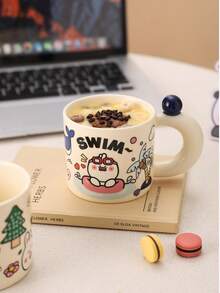 可爱卡通熊动物系列陶瓷马克杯，耐热光滑宽口咖啡杯，创意家居日常饮具，生日、感恩节、圣诞节、家庭聚会等场合送给朋友、情侣的完美礼物。 - 彩色 - 查看 6