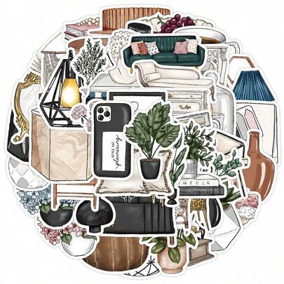 50pcs Furniture Aesthetic Stickers, Watercolor Stickers, Diary Stickers, Cute Stickers, Fashion Ins Casual Stickers, Flower Stickers, Waterproof And Durable Stickers Suitable For Water Bottles, Computers, Laptops, Phones, Luggage, Notebooks, Refrigerators