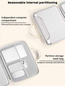 1pc Pink Tulip Flower Pattern Lightweight 16/15/14 Inch Laptop Bag, PU Leather Waterproof Padded Shockproof Laptop Sleeve, Essential For College Students And Lightweight Travel - Beige - View 7