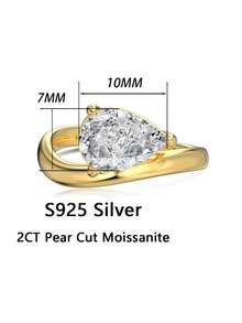 1pc Women's Engagement Ring, Geometric Teardrop Design Ring, 3.1g 925 Sterling Silver, 2 Carat Moissanite, Bohemian Vintage Style, Engagement, Proposal, Wedding Anniversary, Valentine's Day Gift, Comes With Moissanite Certificate And Elegant Gift Box - 2ct Moissanite - View 3