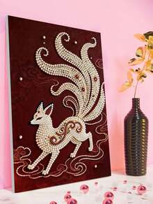 1套，新款珍珠画套装，狐狸图案，5D DIY珍珠形钻石局部钻石画套装，适用于家居客厅、卧室、书房等墙面装饰艺术，惊喜礼物，圣诞节、新年礼物、生日礼物