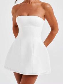 Onicee Summer Dress, White Elegant A-Line Sleeveless Dress, Suitable For Valentine's Day, Dates, Gatherings, Parties, Travel, Vacation, Beach And Other Occasions - White - View 3