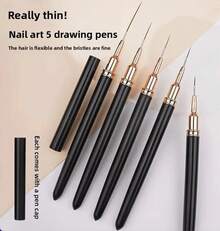 5 Pieces Of Advanced French Fashion Nail Stripe Art Brush Set, UV Gel Nail Brush Set. CJUY - 黑色 - 查看 2