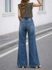 Damen Mode luftige Highwaist Stretch Schlaghose in Blau - Blau - Übersicht 5