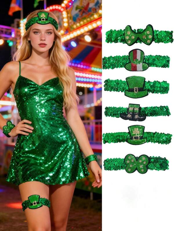 1件嘉年华亮片腿套，适合日常服装装饰、圣帕特里克节、角色扮演、嘉年华、嘉年华服装道具、派对表演、舞台表演、日常角色扮演服装。