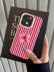 12-1pc White Floral Blue & Pink Striped Minimalist Pattern Full Coverage TPU Shockproof Phone Case Compatible With Apple 16, 15, 14, 13, 12, 11 Pro Max And Series - 型號 11(1 件) - 查看 4