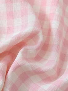 2pcs Plaid Print Pajama Set, Sweet & Cute Lapel Button Long Sleeve Top And Pants, Women Sleepwear & Loungewear For Home Use - Pink - View 7