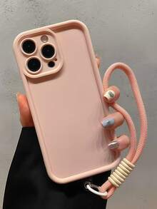 Keychain,Lanyard 1pc Fashionable Dopamine Bracelet Lanyard Phone Case Compatible With Apple 11/11 Pro Max/12/12 Pro/12 Pro Max/13/13 Pro/13 Pro Max/14/14 Plus/16 Pro Max/17 Pro Max, Galaxy S25 Edge, Redmi 14C, Moto G Series, Realme C55 - Pink - View 1