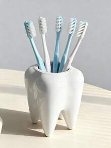 1个创意牙齿造型笔筒，牙刷收纳架，独特的白色牙齿设计，适合作为牙科/牙医小礼物，也可用于家庭办公室桌面收纳和浴室化妆刷收纳，还可用于收纳浴室牙刷、牙膏、办公用品和学习用品。 - 彩色 - 查看 4