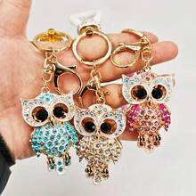 1pc Sparkling Rhinestone Owl Pendant, Creative Bag Charm, Cartoon Owl Keychain In Blue, Pink, Champagne, Gift For Boyfriend/Girlfriend, Best Friend, Coworker, Birthday, Parents - Multicolor - View 2