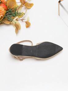 女士平底凉鞋，金色亮片双扣交叉绑带镂空性感凉鞋，金色舞鞋，适合假日、派对、婚礼等场合，夏季透气金色平底凉鞋 - 金色 - 查看 6