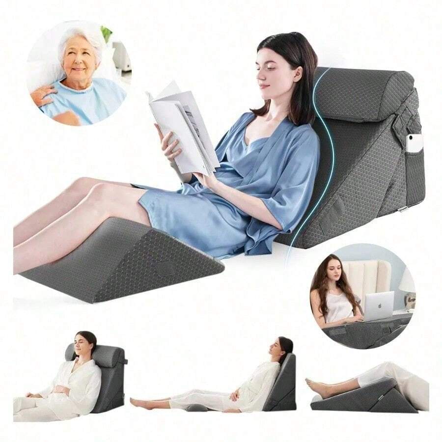 Almohada de cuña antireflujo con respaldo grande ajustable - Negro - Ver 1