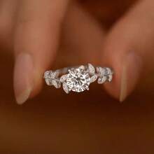1 Anillo de flor de plata esterlina, anillo fresco y simple con imitación de rama de laurel Moissanite, anillo de flor para dama - Anillo cerrado de rama de laurel - Ver 7
