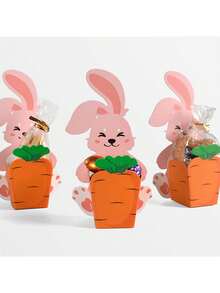 20pcs Easter Gift Set (10 Rabbit Cards + 10 Carrot Gift Boxes) - Candy And Jewelry Gift Boxes For Holiday Packaging And Easter Candy & Spring Celebration Decoration - Multicolor - View 2