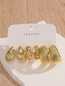 Juego de 6-18 piezas de aretes de tono dorado, elegante y con estilo, adecuado para uso diario, fiestas y eventos - Multicolor - Ver 8