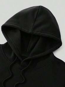 Sudadera con capucha con cordón con estampado de pareja con bolsillo de canguro - Negro - Ver 4