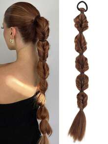 24 Inch Synthetic Long Twist Braided Ponytail Extensions With Hair Ties, Boxer Braids, Suitable For Women's Daily Use