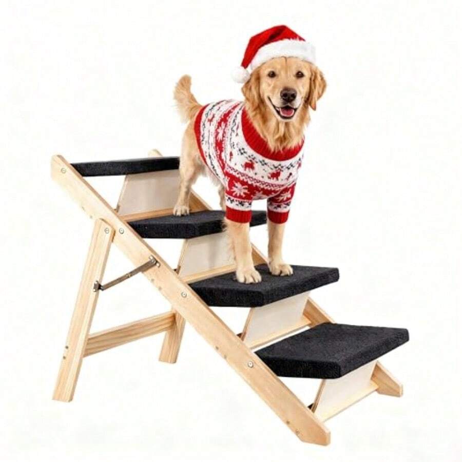 Wood Pet Stairs And Ramp For Small/Medium Dogs And Cats Aging Pets 3-In-1 Foldable Portable Non-Slip Pet Ladder For Tall Beds Couches Cars Holds Up To 220 Lbs 31.5" L X 17.2" W X 25.0" H - 4StepsForStandardHighBeds2331in - View 1