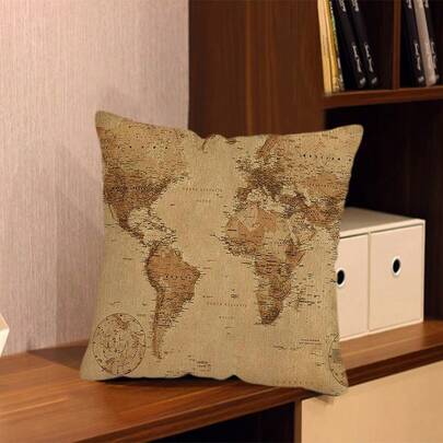غطاء وسادة زخرفية حديثة مع سحاب - تصميم خريطة العالم قابل للعكس، قابل للغسل في الغسالة، لديكور المنزل والأريكة والسرير - مناسب لأنواع الغرف المختلفة 17.7 * 17.7 بوصة