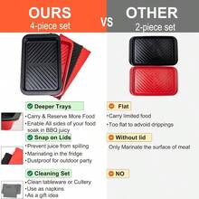 Bamboo Grilling Prep And Serve Trays With Lid, BBQ Tray For Marinating Raw And Cooked Food, Diswasher   Nesting Trays Black In Red - Khay chuẩn bị bằng tre có nắp đậy - Xem 7