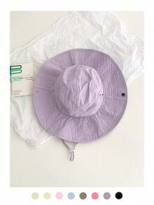 Dopamine Energetic Foldable Sun Hat, Unisex UV Protection Bucket Hat, Lightweight Quick-Dry Textured Wide Brim Fishing Hat, Outdoor Sunshade Hat, Casual Sun Hat - Drawstring Quick-drying - View 9