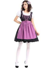 女士慕尼黑啤酒节服装，包含围裙，德国巴伐利亚风格连衣裙，适合狂欢节、万圣节、女仆装扮派对等场合。 - 紫色 - 查看 10
