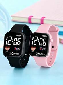 2对1合1时尚简约优雅可爱方形电子情侣手表，数字显示，适合聚会、派对、旅行等场合查看时间，也是返校季、情人节、感恩节、2026新年等节日送给家人和朋友的绝佳礼物。 - 彩色 - 查看 3
