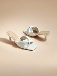 Glizzene Giày sandal cao gót kiểu dáng mới dành cho nữ, mũi vuông, thanh lịch, tối giản, kiểu dáng bít mũi, thích hợp cho ngày Valentine và đám cưới. - trắng - Xem 3