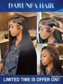 34 Inch 13x4 Lace Front Wigs Blended Human Hair 200 Density Straight HD Lace Front Wigs Pre Plucked Straight Glueless Human Hair 13x4 HD Frontal Human Hair Wig For Women - Natural & Black - View 1