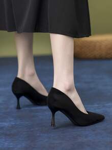 VIP.MRS.KING Women's Elegant Pointed Toe Black High Heels, Simple Versatile Office Commute Shoes - Black - View 4